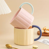 Triogift  -  Korean Style Ins Macaron Color Mug Simple Niche Design Vertical Pattern Ceramic Cup with Handle Coffee Cup Spoon suit