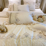 Triogift  European-Style Luxury High-End 100 Cotton Four-Piece Set Exquisite Lace Embroidery Cotton Quilt Cover Bed Sheet Bedding