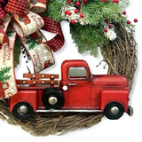 Triogift  Artificial Christmas Wreath Plant Rattan Red Truck Rustic Fall Front Door Round Garland Simulation Berries Festive Home Decor