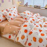 Triogift Orange Pumpkin Duvet Cover Cartoon Style Bedding Set for Kids Girls Soft Microfiber Reversible Comforter Cover with 2 Pillowcase