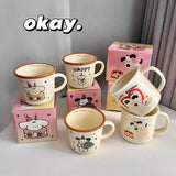 Triogift  -  Kawaii Puppy Korean Coffee Cup Mug Cute Water Ceramic Handmad Milk Tea Water Juice Mocha Lover Breakfast Cup Birthday Gift 300ml