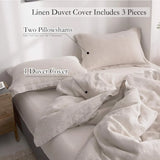 Triogift  100% Washed Linen Duvet Cover With Embroidered Comforter Sets 3 Pieces Soft Farmhouse Comforter Set