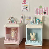 Triogift Creative House Shape Doll Storage Box&Pen Holder Multifunctional Desktop Organizer School Office Stationery