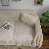 Triogift Love Seat Sofa Cover Single Double Set Retro Hollow Lace Picnic Blanket Throw Blanket Three-Seater Sofa Decoration Beige