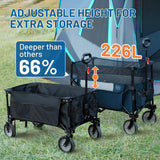 Triogift Adjustable Handle Camping Trolley Cup Holders Push Cart Dolly 8 Cu.Ft. Extra Large Collapsible Folding Wagon Carts Hand Handcart