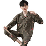 Triogift  Fashion Men's pajamas Spring Autumn Long sleeve New Outwear Cotton Sleepwear Suit Winter Large Size Home Cloth Male Pyjamas