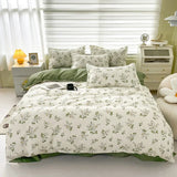 Triogift Floral Print Brushed Home Bedding Set Simple Fresh Comfortable Duvet Cover Set with Sheet Comforter Covers Pillowcases Bed Linen