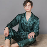 Triogift  Men Ice Silk Pajamas Suit Summer Plus Size Satin Thin Plaid Pyjamas Male Home Clothes Fashion Print High Quality Sleepwear Boy