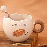 Triogift  -  1pc Ceramic Mug with Spoon Simulated Eggshell Coffee Mug Oatmeal Milk Breakfast Mug Holiday Gift 300ml/10.1oz Coffe Mugs Tea Cup