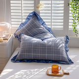 Triogift 48x74cm Washed Cotton Pillowcase Home Bedding Super Soft Plaid Pillow Cover Ruffled Pillow Case Dorm Girl Room Decoration 2pcs