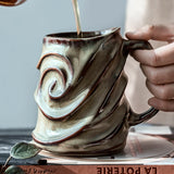 Triogift 500ml Leaf Pattern Ceramic Coffee Mug Large Capacity Frosted Water Cup Office Coffee Tea Cup Kitchen Utensils