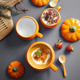 Triogift 300/450ML Halloween Pumpkin Shaped Ceramic Cup With Spoon Kawaii Soup Mug With Lid  Oatmeal Cup Creative Water Cup