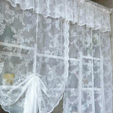 Triogift  1PC White Double Pull Up Curtain for Small Window Floral Lace Sheer Roman Drape Kitchen Study Blinds #E