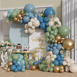 Triogift 116Pcs Dusty Blue Sage Green Balloons Garland Arch Kit Gold Confetti Balloons for Birthday Wedding Baby Shower Party Decorations