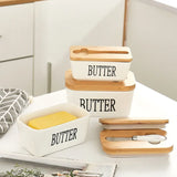 Triogift Butter Container Ceramic Box Restaurant Sealed Storage Box Cheese Boxwith Knife Butter Slicer Butter Dish Tableware