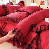 Triogift Black Lace Four-piece Set Celebrity Princess Style Ruffled Quilt Cover Bed Skirt Style Solid Color Three-piece Bedding Set