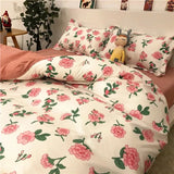 Triogift Ins Nordic Flower Duvet Cover Set With Pillowcase Fashion Design Bed Flat Sheet Girls Women 3/4pcs Bedding Set Twin Queen Size