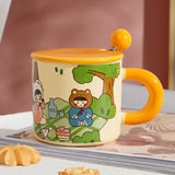 Triogift  -  Ceramic Cup Couple Style Cute Girl Drinking Water Cup At Home Office Coffee Mugs Souvenir Gift Mugs with Lid and Spoon 400 ML