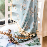 Triogift Semi Blackout Curtains for Kitchen Living Room Bedroom Home Decoration Curtains American Style Blue Floral Print Cotton Linen