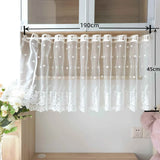 Triogift  1PC White Lace Embroidery Sheer Short Curtain for Kitchen Cabinet Floral Drape Valance Home Decoration Blinds #E