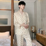 Triogift  HIgh Quality Pajamas Set Men Spring Autumn Simple Classic Ice Silk Sleepwear Male Two piece Suit Youth Home Clothing Outdoor Boy