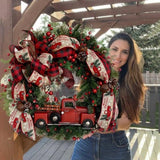 Triogift  40cm Red Truck Christmas Wreath Fall Wreath for Front Door Decorations for Farmhouse Autumns Harvest Halloween Thanksgiving