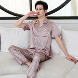 Triogift  Brand Design Pajamas Men Summer Ice Silk Home Wear Set Male Thin Satin Sleep Clothing Night Suit Gentlemen Pyjamas Breathable