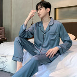 Triogift  High Quality Pajamas Men's Spring Summer Long-sleeved Pyjamas Male Thin Ice Silk Home Clothes Satin Suit Sleepwear Set Nightwear