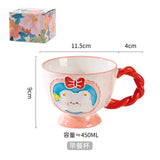 Triogift  -  1pc 450ml Ceramic Hand-painted Embossed Breakfast Mugs Large Capacity Oatmeal Cups Cute Creative Milk Cups Coffee Cups Gifts