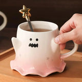 Triogift  -  1pc Cartoon Mug With Spoon Cute Ghost Elf Ceramic Cup Coffee Water Milk Juice Cup Novelty Gifts for Friends Lovers Couple Cups