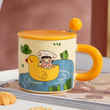 Triogift  -  Ceramic Cup Couple Style Cute Girl Drinking Water Cup At Home Office Coffee Mugs Souvenir Gift Mugs with Lid and Spoon 400 ML