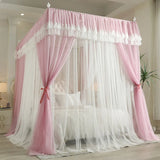 Triogift  Palace bed Mosquito Net Bed Canopy Double Layer Bed Valance for bedroom wedding decoration bed Curtains + stainless steel frame