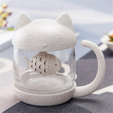 Triogift  -  1pc 250ml Creative Glass Mug Cute Cat Glass Cup Tea Mug With Fish Infuser Strainer Filter Home Offices Kitchen Drinkware Teaware