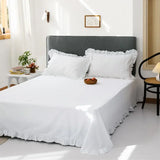 Triogift White Flat Sheet Thickened 100% Cotton Bedding Sheets queen Lotus Leaf Flat Bed Sheet Duvet cover and pillowcases quilt case