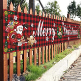 Triogift  Large Merry Christmas Banner Red Plaid Yard Christmas Banner Christmas Decorations for Outdoor Indoor Xmas Party Decor 296x48cm