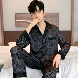 Triogift  Pajamas Men Spring Summer Thin Ice Silk Luxurious Loose Fitting Home Wear Suit Male Satin Pyjamas Set Night Sleep-Suit Gentlemen