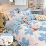 Triogift 100% High Quality Cotton Bedding Set 1 Duvet Cover 2 Pillowcases Cartoon Sky Blue Flower Pattern Design 16 Sizes,Customizable