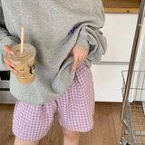 Triogift Plaid Pajamas Pants for Women Sleep Shorts Bottoms Summer Sleepwear Korean Style Home Clothes Elastic Waist Room Sleeping Wear