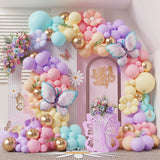 Triogift 153pc Macaron Pink Purple Butterfly Balloon Garland Yellow White Daisy Flower Foil Helium Ball Wedding Birthday Baby Shower Deco