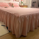 Triogift  Pink Ruffled Seersucker Duvet Cover Set 3/4pcs Soft Lightweight Down Alternative Grey Bedding Set with Bed Skirt and Pillowcases