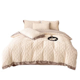 Triogift Winter A thick milk velvet four-piece warm rabbit velvet solid color sheets quilt coral velvet bedding kit