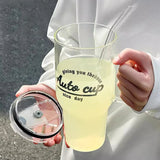 Triogift  -  1000ml Large Glass Cup With Lid And Straw For Ice Coffee  Water Tea Juice Beer Wine Glass Mug Bottle Aesthetic Drink Bottle Gift