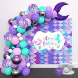 Triogift Macaron Purple Green Blue Latex Balloons Mermaid Arche Ballon Anniversaire Happy Birthday Globos Party Decoration Girl Arch Kit