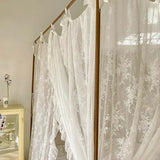 Triogift White Lace Jacquard Princess Girls Bed Curtains Canopy Bed Square Court Mosquito Textile Netting Mesh Net for King Bed, H210cm