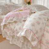 Triogift 1pc Ruffles Duvet Cover Pure Cotton Comforter Cover Floral Style Bed Covers housse de couette Girls Quilt Cover (No Pillowcase)