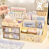 Triogift Desktop Cosmetic Storage Box Organizer Drawer Office Storage Rack Stationery Desk Pen Holder Bunny Drawer Organizer Cute Kawaii