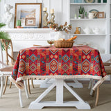 Triogift American Tablecloth Red Festive Jacquard Table Cloth Christmas Chunky Tassels Table Cover Party Dinner Table Decoration