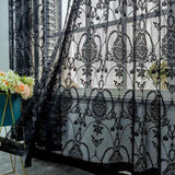 Triogift  1PC Black Side Lace Sheer Curtain for Living Room Voile Drape Kitchen Window Treatment Grommet Ring Custom