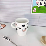 Triogift  -  Korean-style Striped Ins Simple Cute Mug Cartoon Cow Household Heat-resistant Ceramic Cup with Lid and Spoon for Breakfast