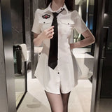 Triogift  Plus Size Sexy Lingerie Police Uniform Female Open Crotch Cop Sheath Dress Policewoman Outfit Roleplay Costumes Officer Cosplay